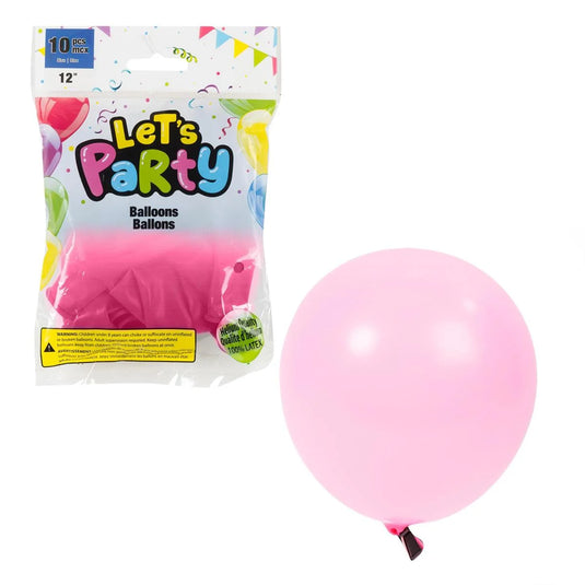 Let's Party-10pcs 12"Helium Quality Balloon, Pink, printed bag