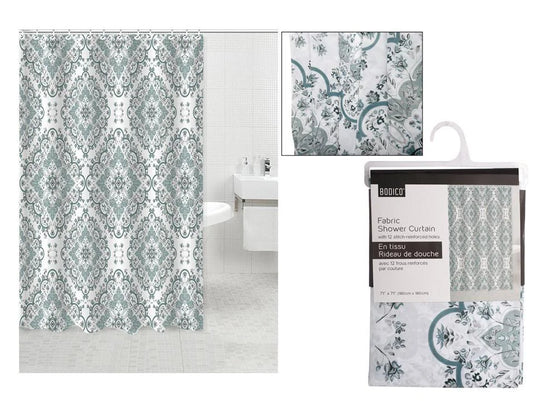 Bodico, Fabric Shower Curtain, teal lattice,70x70", hanger w hd