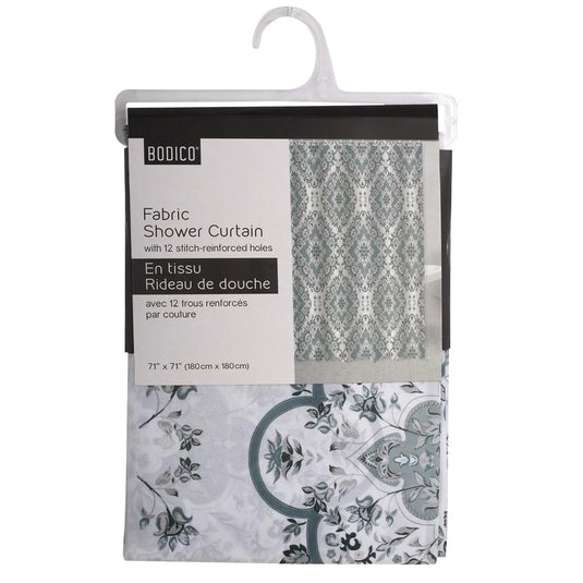 Bodico, Fabric Shower Curtain, teal lattice,70x70", hanger w hd