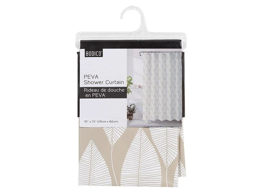 Bodico, PEVA Shower Curtain, wht leaves,70x72", hanger w header