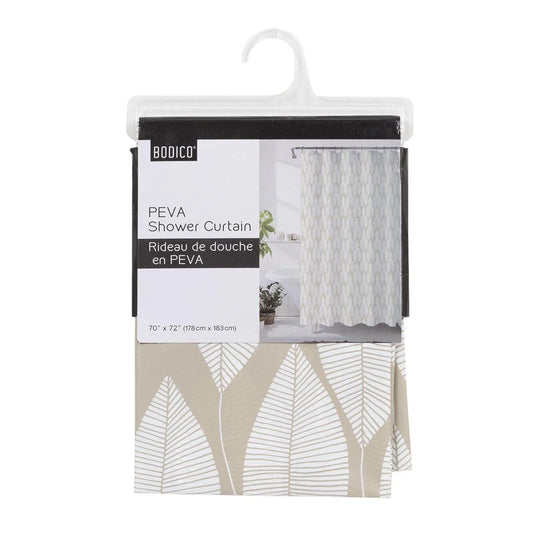 Bodico, PEVA Shower Curtain, wht leaves,70x72", hanger w header