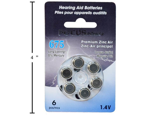 Focus Elec, 6-pc #675 Hearing Aid Batteries, b/c