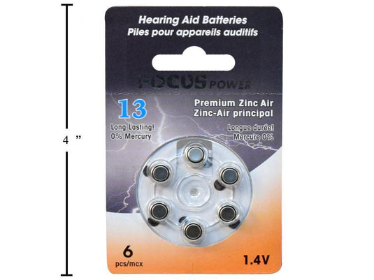 Focus Elec, 6-pc #13 Hearing Aid Batteries, b/c