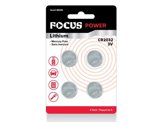 Focus E. 4pcs. CR2032 Cell Battery Lithium, Mercury Free (HZ)