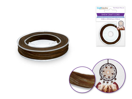Jewelry/Craft Cord: 2mmx10yds Sinew Poly-Waxed C) Coffee
