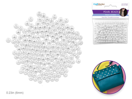 Pearl Beads: Acrylic Sleek White Value-Pack D) 6mm~ 185pc