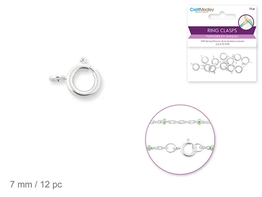 Jewelry Findings: 7mm Ring Clasp x12 w/Spring B) Silver