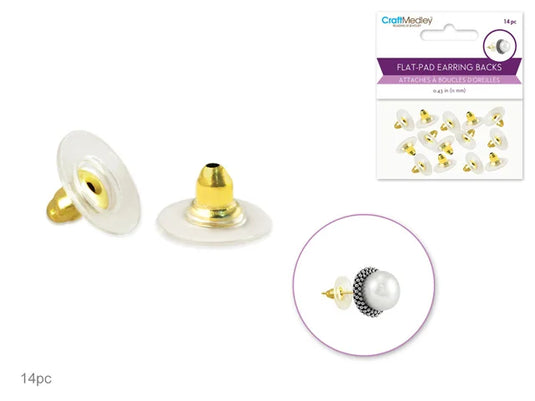 Jewelry Findings: 11mm Clear Flat-Pad Earring Back A) Gold