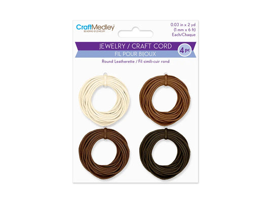 Jewelry/Craft Cord: 1mmx8yds Leatherette Round A) Natural Asst