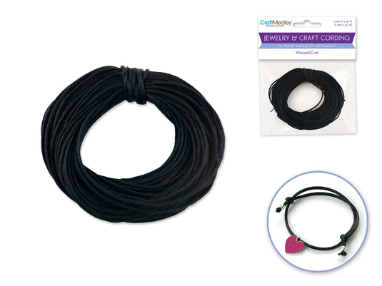 Jewelry/Craft Cord: 1mmx10yds Waxed Cord Round A) Black
