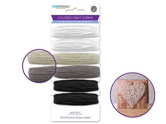 Craft Medley: 59yds 100% Cotton Colored Craft String 29.5ft/Color E) B&W Mix