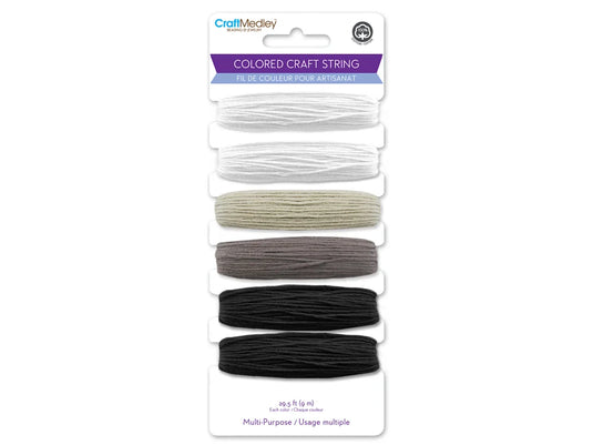 Craft Medley: 59yds 100% Cotton Colored Craft String 29.5ft/Color E) B&W Mix