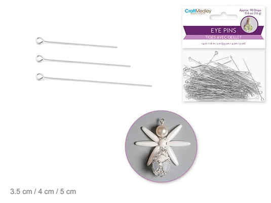 Jewelry Findings: 3.5cm/4cm/5cm Eye Pins w/Loop x90 Drops B) Silver