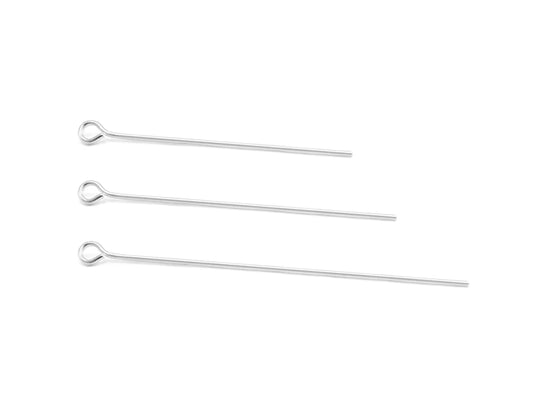 Jewelry Findings: 3.5cm/4cm/5cm Eye Pins w/Loop x90 Drops B) Silver