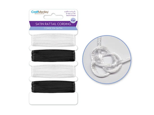Jewelry/Craft Cording: 2mm Satin Rattail Cording 8m A) Black & White