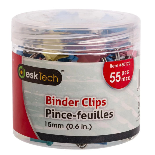 Desk Tech 55pcs 15mm Binder Clip, Multi colour, w/container