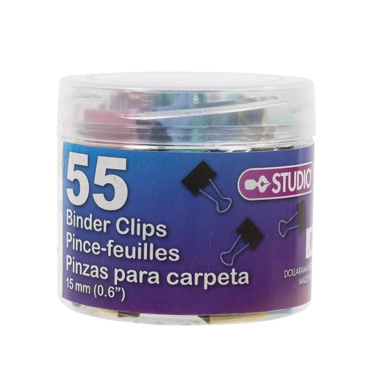 Desk Tech 55pcs 15mm Binder Clip, Multi colour, w/container