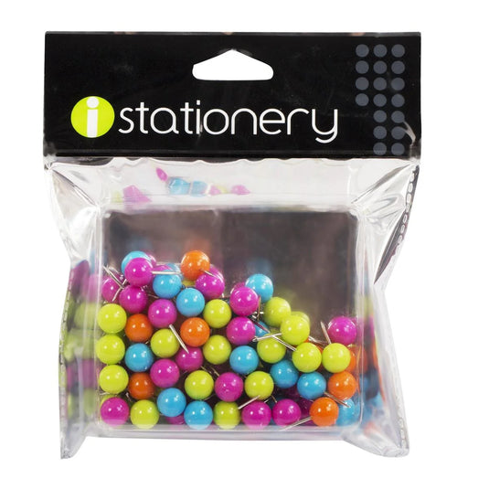 iStationery, 80-Pc Push Pins, Round Shapes, zip bag