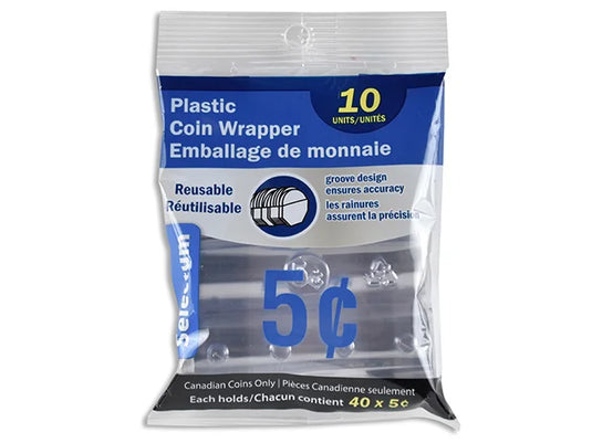 PLASTIC COIN WRAPPER FOR $0.05 COINS 10/PKG CANADIAN COINS ONLY