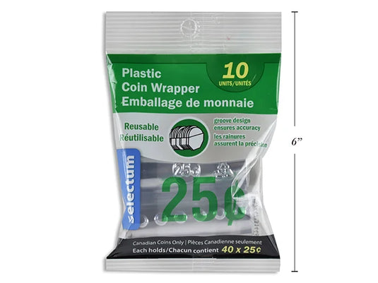 PLASTIC COIN WRAPPER FOR $0.25 COINS 10/PKG CANADIAN COINS ONLY