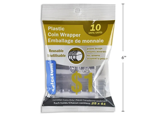 PLASTIC COIN WRAPPERS FOR $1.00 COINS 10/PKG CANADIAN COINS ONLY