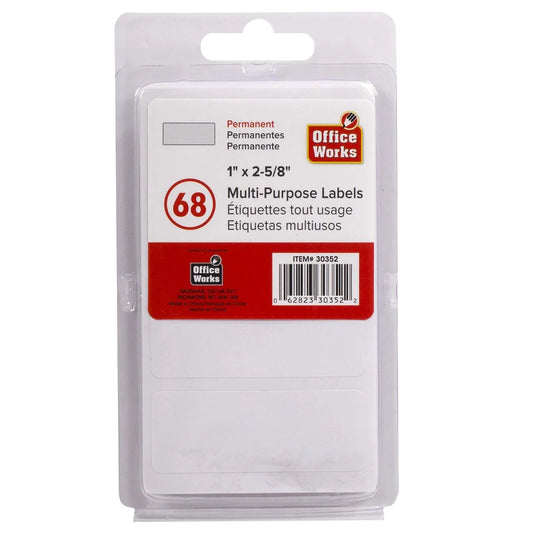 O.WKs. Multi-Purpose Label, 68-pc 1x2-5/8", clam pack