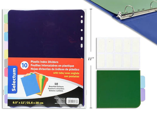 10 PC POLY INDEX DIVIDERS 8.5"X11" WITH TABS, PLASTIC MATERIAL