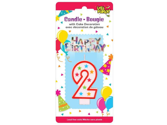 Let's Party #2 Birthday Candle set 8cmH, 6.5x3cm sign. b/c