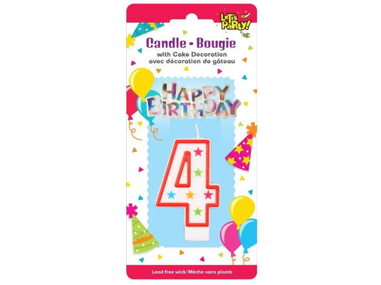 Let's Party #4 Birthday Candle set 8cmH, 6.5x3cm sign. b/c