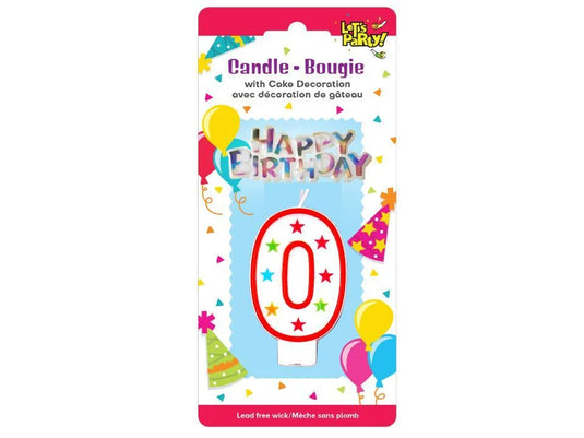 Let's Party #0 Birthday Candle set 8cmH, 6.5x3cm sign. b/c
