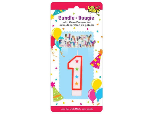 Let's Party #1 Birthday Candle set 8cmH, 6.5x3cm sign. b/c