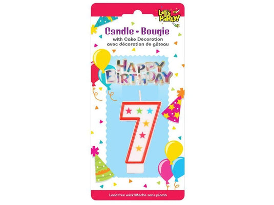 Let's Party #7 Birthday Candle set 8cmH, 6.5x3cm sign. b/c