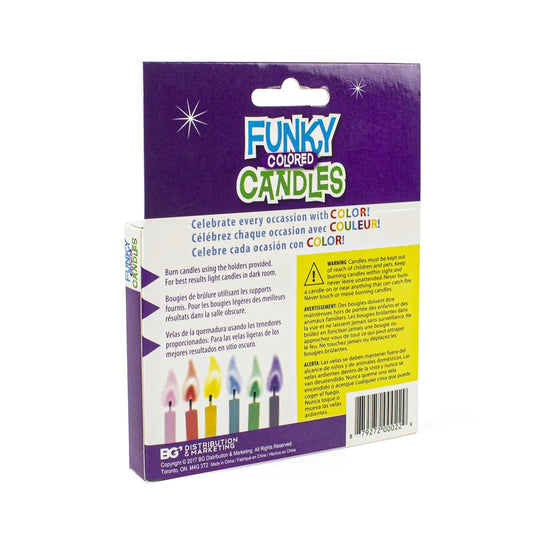 12-pcs Funky Colored Flame Candles w Holders, color box