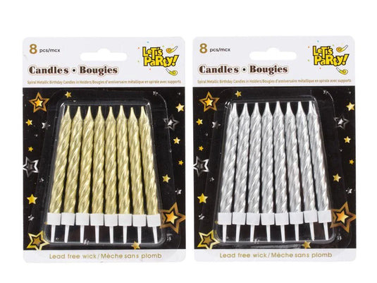 Let's Party, 8-pc Spiral Candle 3", w/holders,