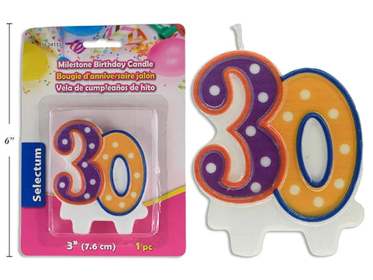 3" MILESTONE BIRTHDAY CANDLE #30