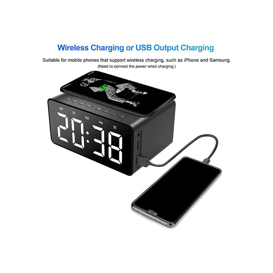 Digital Alarm Clock - Wireless Fast Charging Pad & Speaker