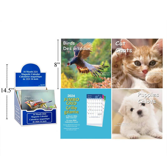 2024 16 Month Magnetic Locker Calendar,8x8"(Bilingual)