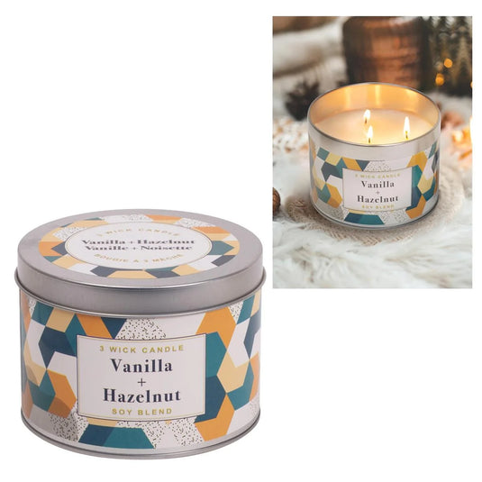 KG 3-Wick Tin Vanilla & Hazelnut Paraffin/Soy Blend Candle (Az)
