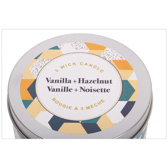 KG 3-Wick Tin Vanilla & Hazelnut Paraffin/Soy Blend Candle (Az)