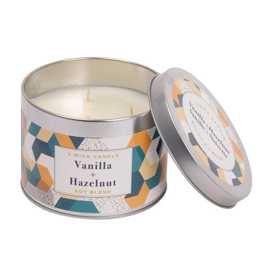 KG 3-Wick Tin Vanilla & Hazelnut Paraffin/Soy Blend Candle (Az)