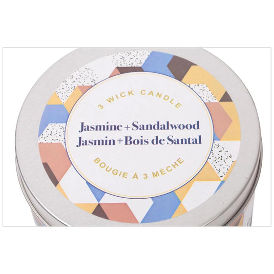 KG 3-Wick Tin Jasmin&Sandalwood Paraffin/Soy Blend Candle (Az)
