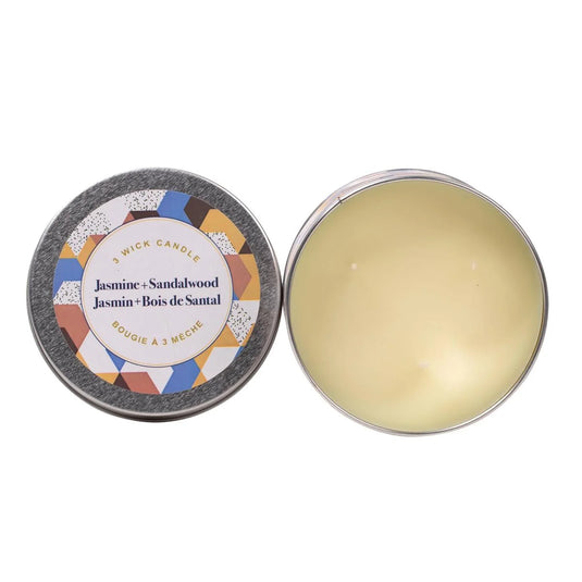 KG 3-Wick Tin Jasmin&Sandalwood Paraffin/Soy Blend Candle (Az)
