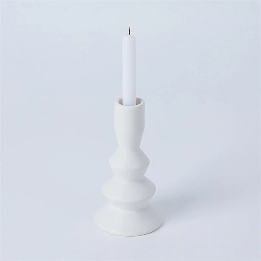 Stacked Ceramic Taper Candle Holder, Matte White, 5.25"H