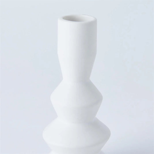Stacked Ceramic Taper Candle Holder, Matte White, 5.25"H