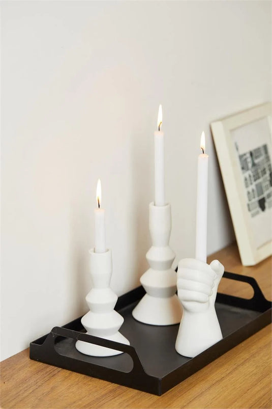 Stacked Ceramic Taper Candle Holder, Matte White, 5.25"H