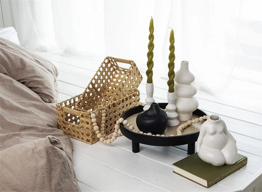 Stacked Ceramic Taper Candle Holder, Matte White, 5.25"H