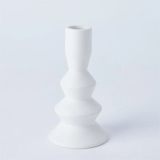 Stacked Ceramic Taper Candle Holder, Matte White, 5.25"H