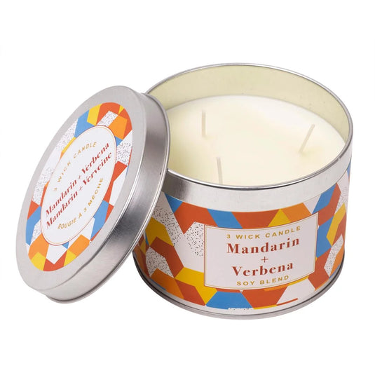 KG 3-Wick Tin Mandarin & Verbena Paraffin/Soy Blend Candle (Az)
