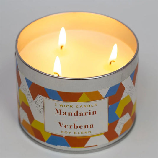 KG 3-Wick Tin Mandarin & Verbena Paraffin/Soy Blend Candle (Az)