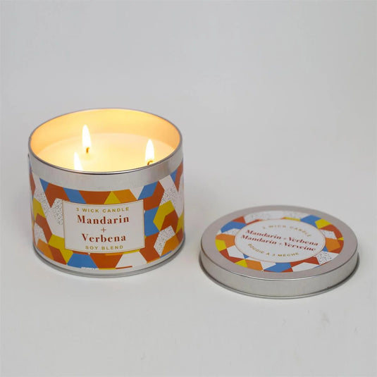 KG 3-Wick Tin Mandarin & Verbena Paraffin/Soy Blend Candle (Az)